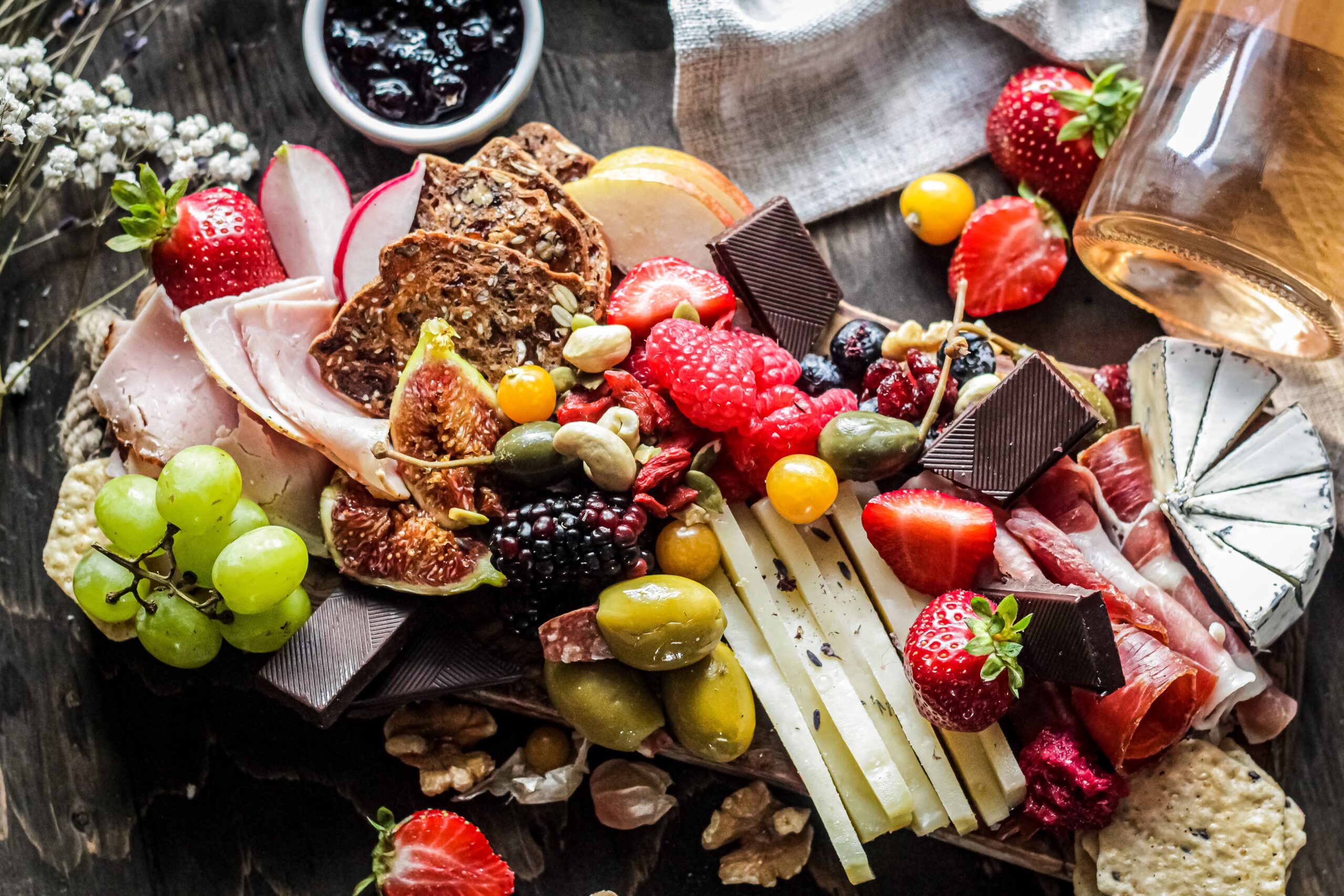 Meat fruit and chocolate board.