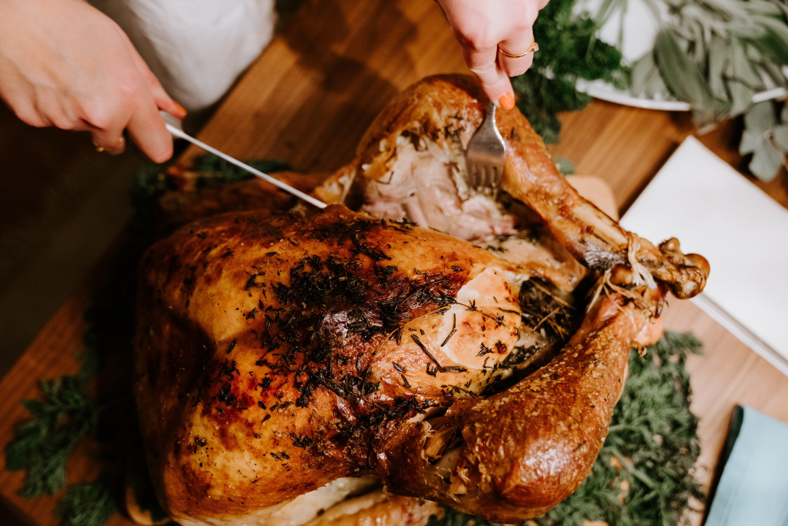 Turkey being sliced.
