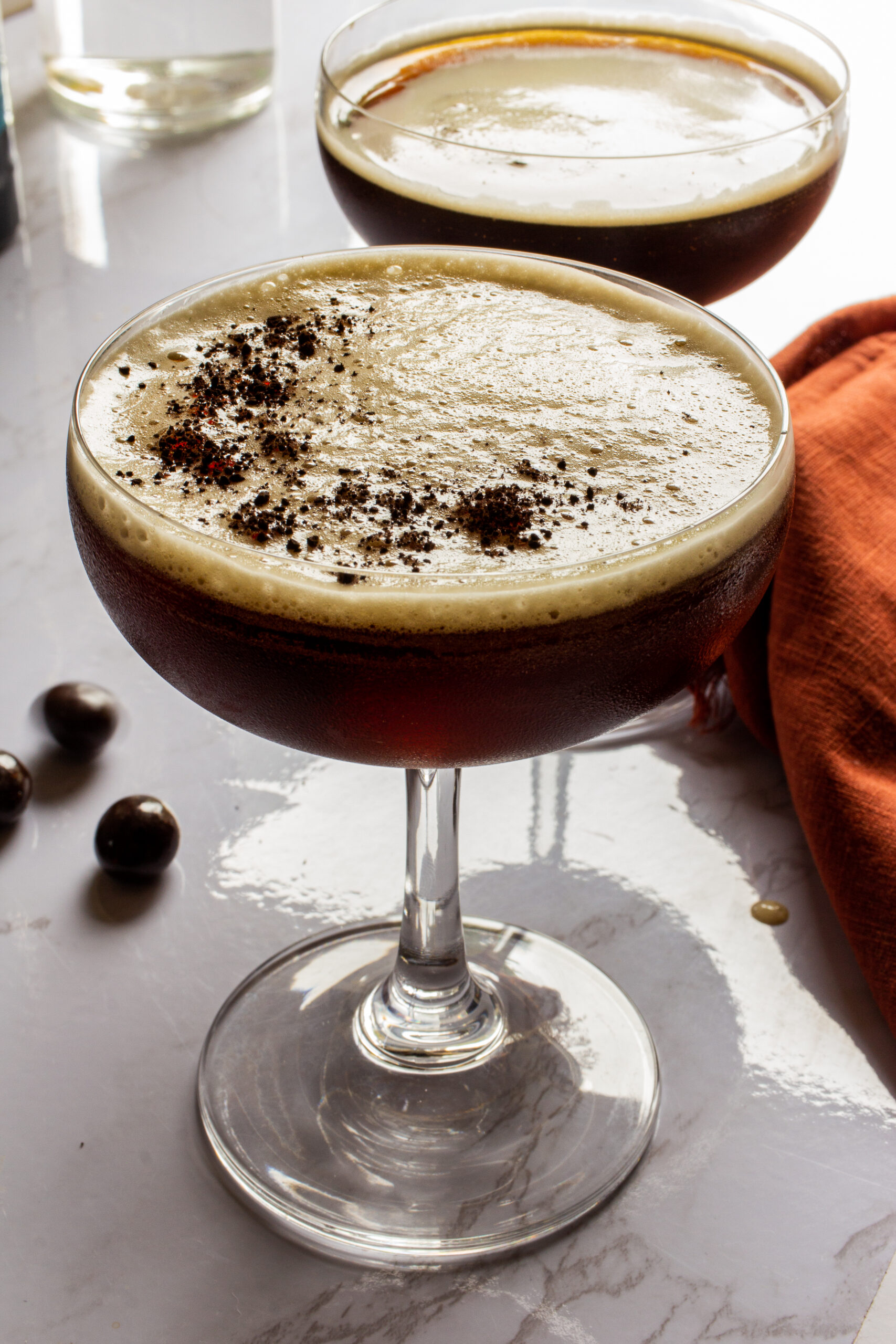 Espresso martini in two glasses.
