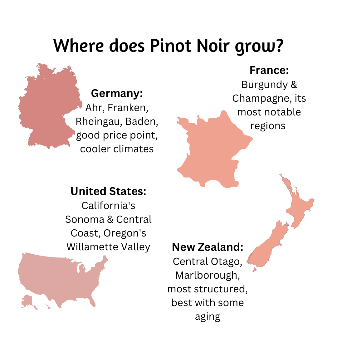 Chart explaining where Pinot Noir grows.
